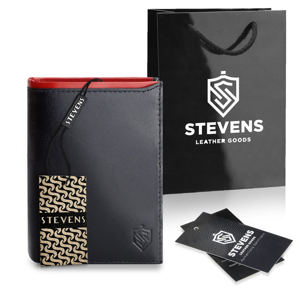 Vīriešu ādas maks STEVENS ar maisiņu, melns, ar RFID aizsardzību Z06-326