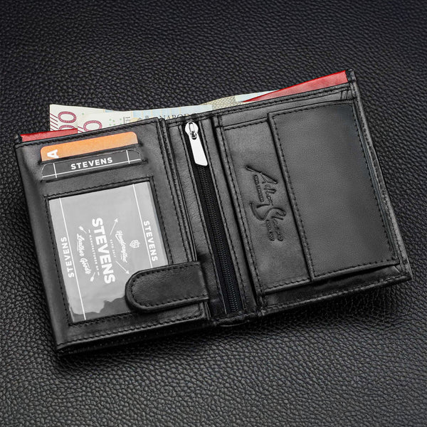 Vīriešu ādas maks STEVENS ar maisiņu, melns, ar RFID aizsardzību Z06-326