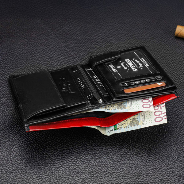 Vīriešu ādas maks STEVENS ar maisiņu, melns, ar RFID aizsardzību Z06-326