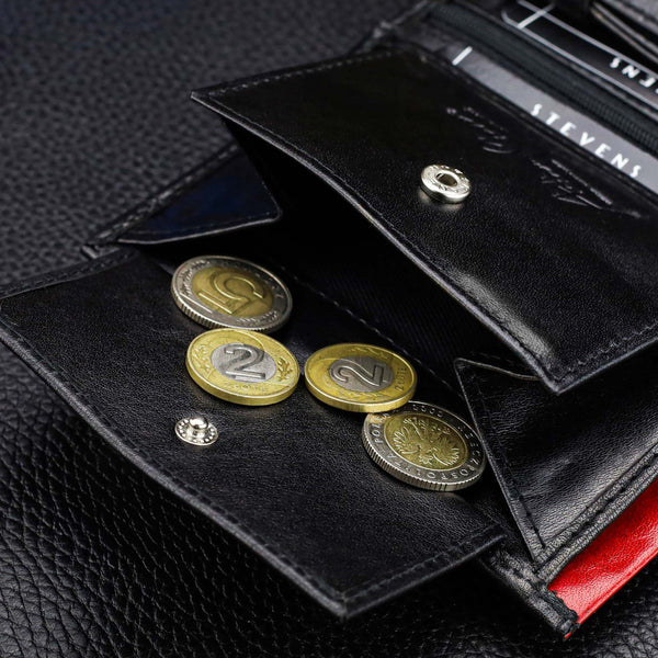 Vīriešu ādas maks STEVENS ar maisiņu, melns, ar RFID aizsardzību Z06-326
