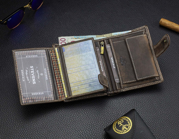 Vīriešu ādas maks STEVENS ar RFID aizsardzību, brūnā krāsā S193 