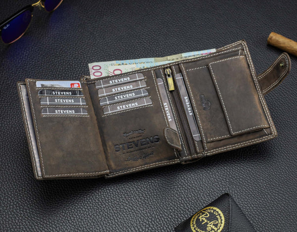 Vīriešu ādas maks STEVENS ar RFID aizsardzību, brūnā krāsā S193 