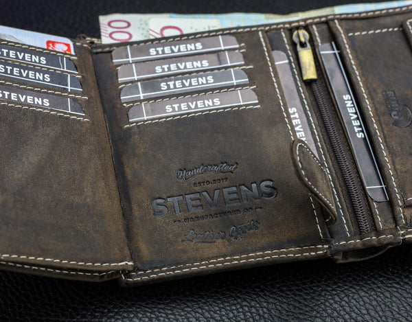 Vīriešu ādas maks STEVENS ar RFID aizsardzību, brūnā krāsā S193 