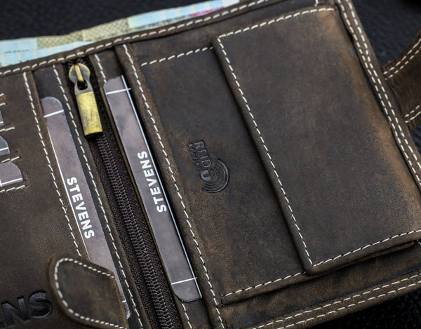 Vīriešu ādas maks STEVENS ar RFID aizsardzību, brūnā krāsā S193 
