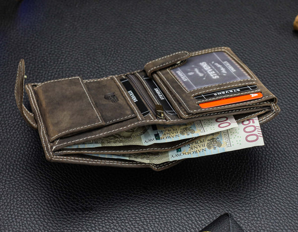 Vīriešu ādas maks STEVENS ar RFID aizsardzību, brūnā krāsā S193 