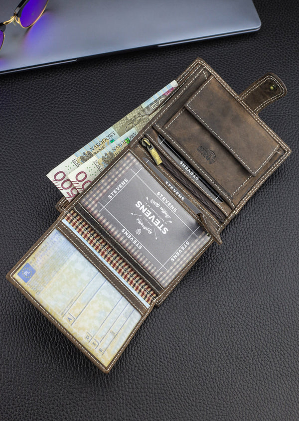 Vīriešu ādas maks STEVENS ar RFID aizsardzību, brūnā krāsā S193 