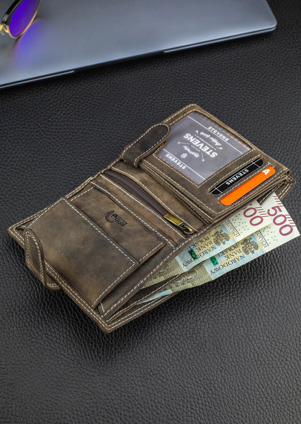 Vīriešu ādas maks STEVENS ar RFID aizsardzību, brūnā krāsā S193 