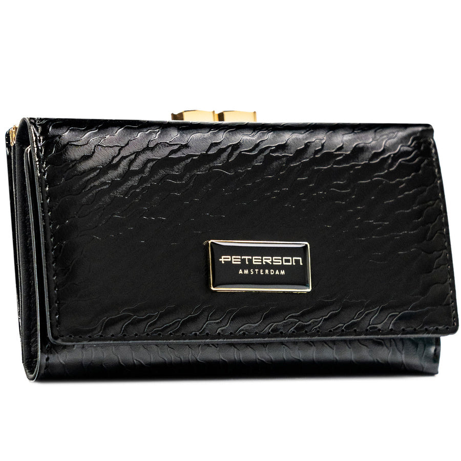 Moteriška „Peterson“ piniginė su užsegimu, juoda, odinė ST89