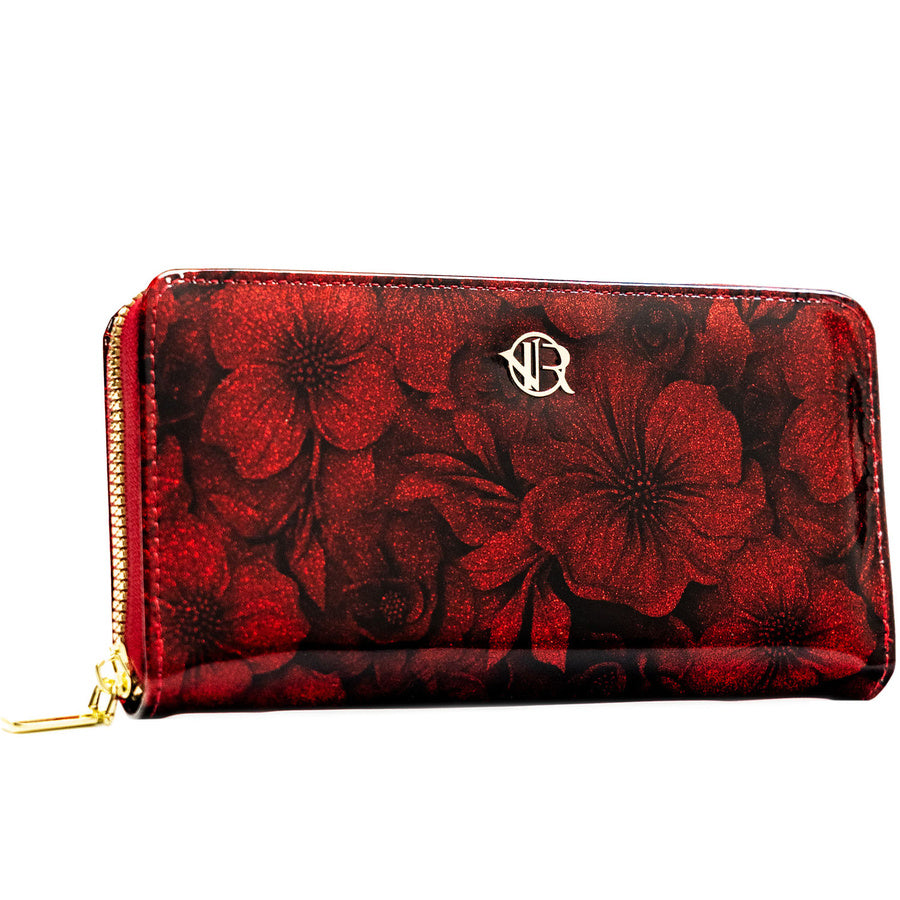 Moteriška „Rovicky“ piniginė–dėklas iš ekologiškos odos, raudona, su gėlių raštu ST98