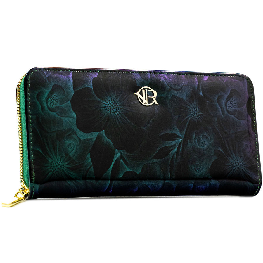 Moteriška „Rovicky“ piniginė–dėklas iš ekologiškos odos, žalia, su gėlių raštu ST99