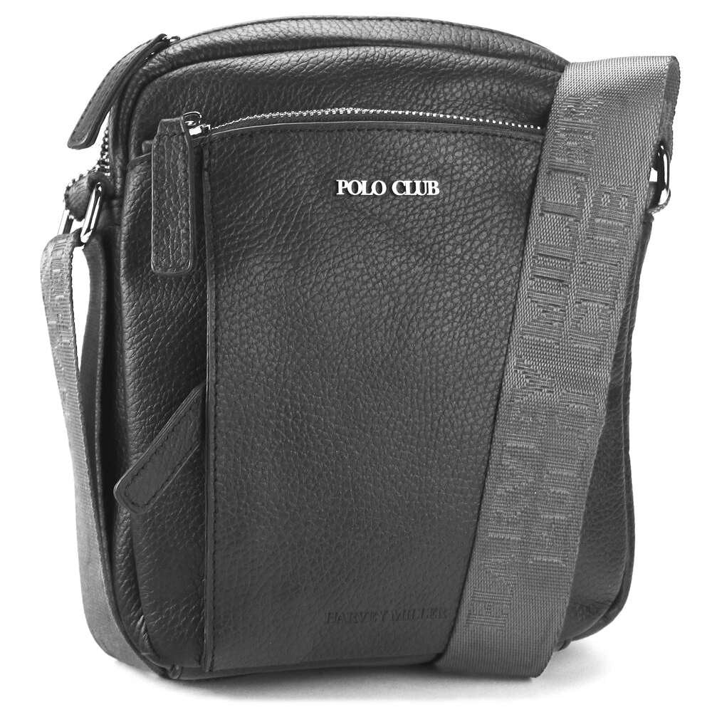 Vīriešu ādas crossbody soma Harvey Miller Polo Club 30327, melna, ar regulējamu siksnu
