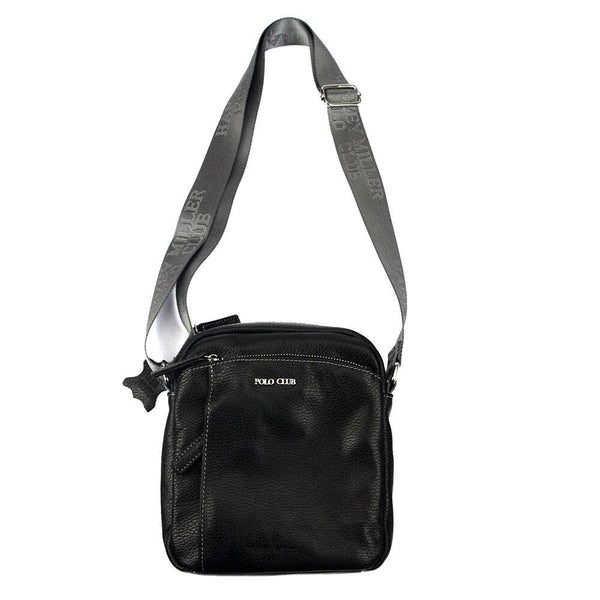 Vīriešu ādas crossbody soma Harvey Miller Polo Club 30327, melna, ar regulējamu siksnu