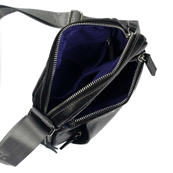Vīriešu ādas crossbody soma Harvey Miller Polo Club 30327, melna, ar regulējamu siksnu