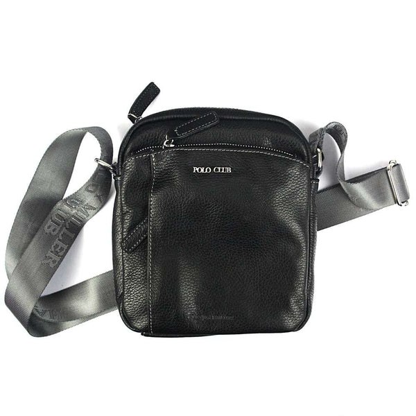 Vīriešu ādas crossbody soma Harvey Miller Polo Club 30327, melna, ar regulējamu siksnu