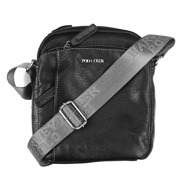 Vīriešu ādas crossbody soma Harvey Miller Polo Club 30327, melna, ar regulējamu siksnu