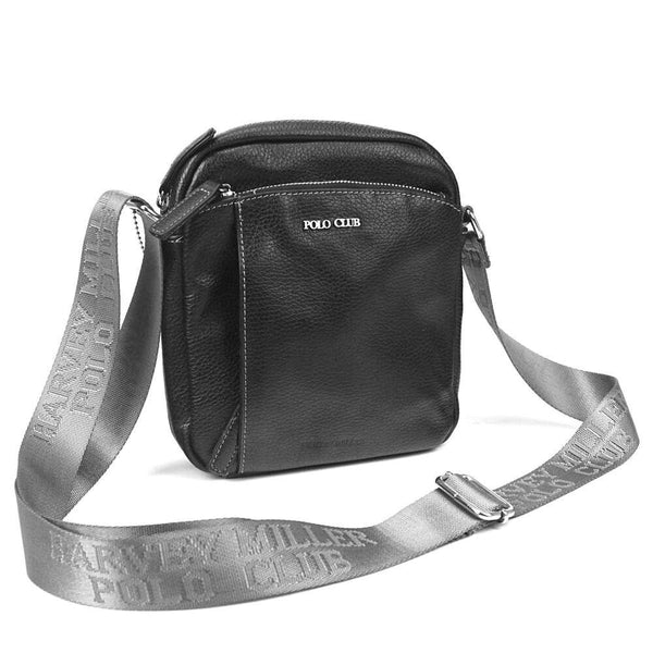 Vīriešu ādas crossbody soma Harvey Miller Polo Club 30327, melna, ar regulējamu siksnu