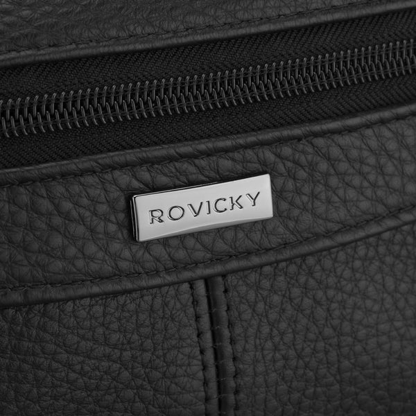 Vīriešu ādas jostas soma "Rovicky" ar rāvējslēdzēju, melna