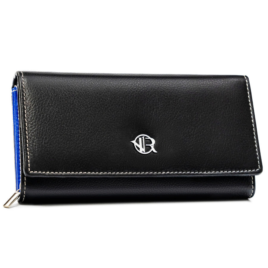 Liels sieviešu ādas maks ar spiedpogu, melns – Rovicky ST14