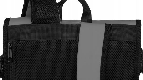 Pelēka tekstila Peterson roll-top sporta mugursoma ar stingru dibenu un rokturi K19