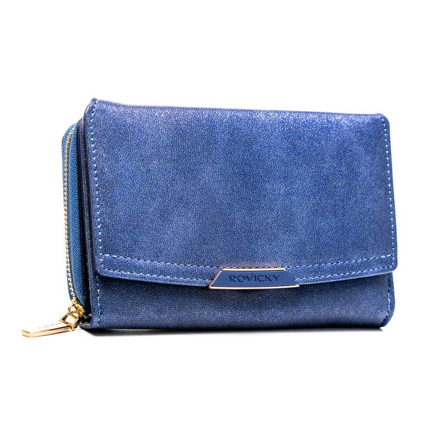 Vidutinio dydžio moteriška piniginė „Rovicky“ iš ekologiškos odos, tamsiai mėlyna ST62