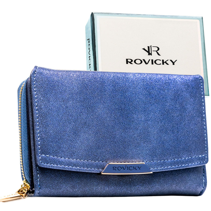 Vidutinio dydžio moteriška piniginė „Rovicky“ iš ekologiškos odos, tamsiai mėlyna ST62