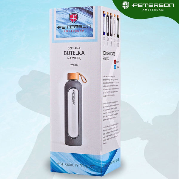 Peterson motivējoša ūdens pudele ar stundu marķējumiem, silikona maciņu, 960 ml, zaļa D71