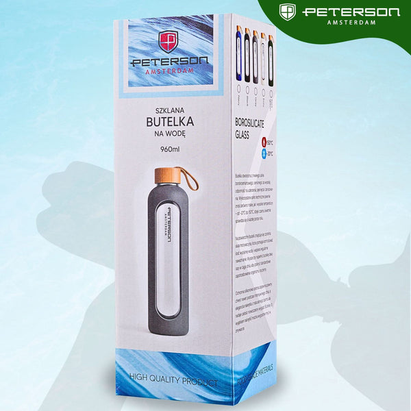 Peterson motivācijas ūdens pudele ar mērskalu, pelēku silikona vāku, 960 ml D69