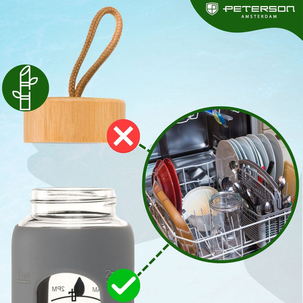 Peterson motivācijas ūdens pudele ar mērskalu, pelēku silikona vāku, 960 ml D69