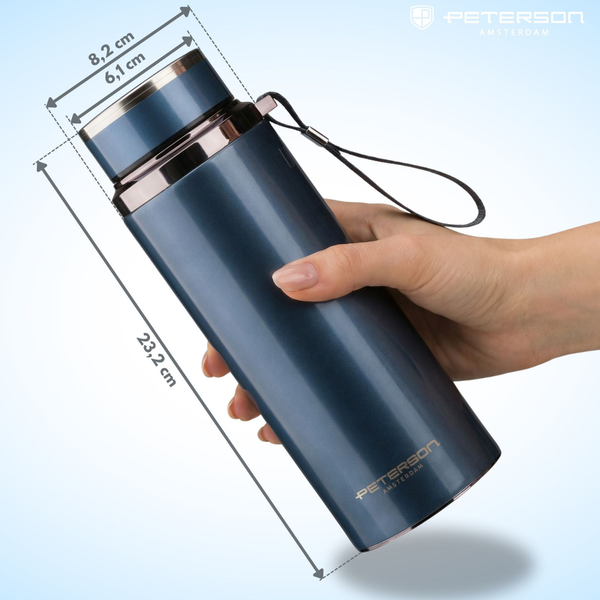 "Peterson" nerūsējošā tērauda termoss karstiem un aukstiem dzērieniem, 750 ml, tumši zils D86