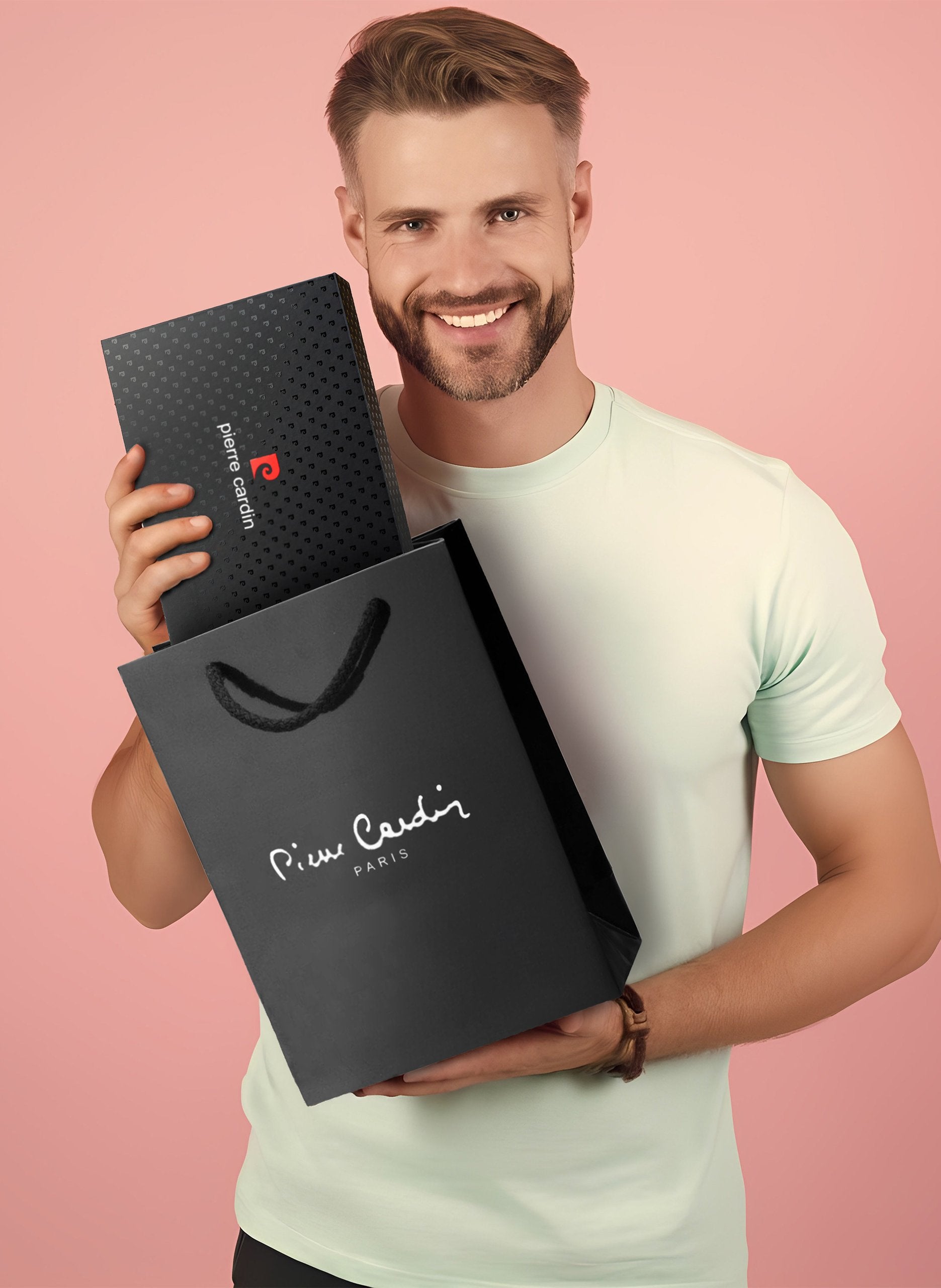 Vīriešu komplekts „Pierre Cardin”: ādas maks un divpusēja josta, melna/brūna 75T8806BR