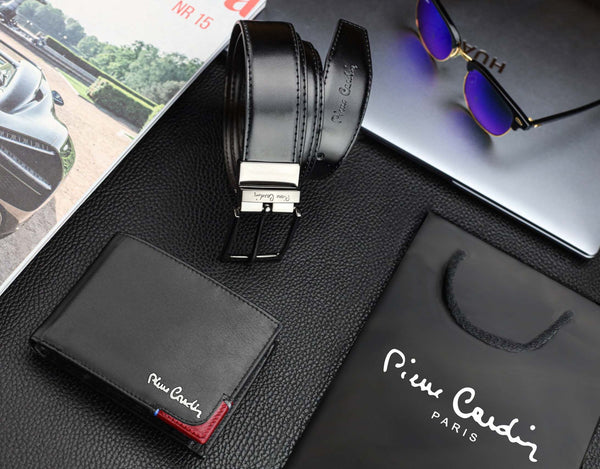Dāvanu komplekts vīriešiem: Pierre Cardin RFID ādas maks, ādas josta 75TILAK8806 