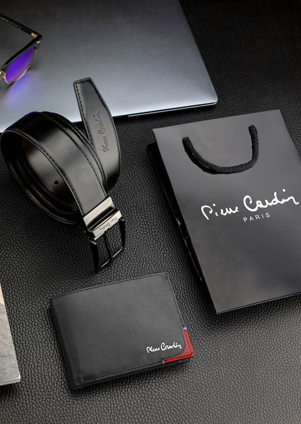 Dāvanu komplekts vīriešiem: Pierre Cardin RFID ādas maks, ādas josta 75TILAK8806 