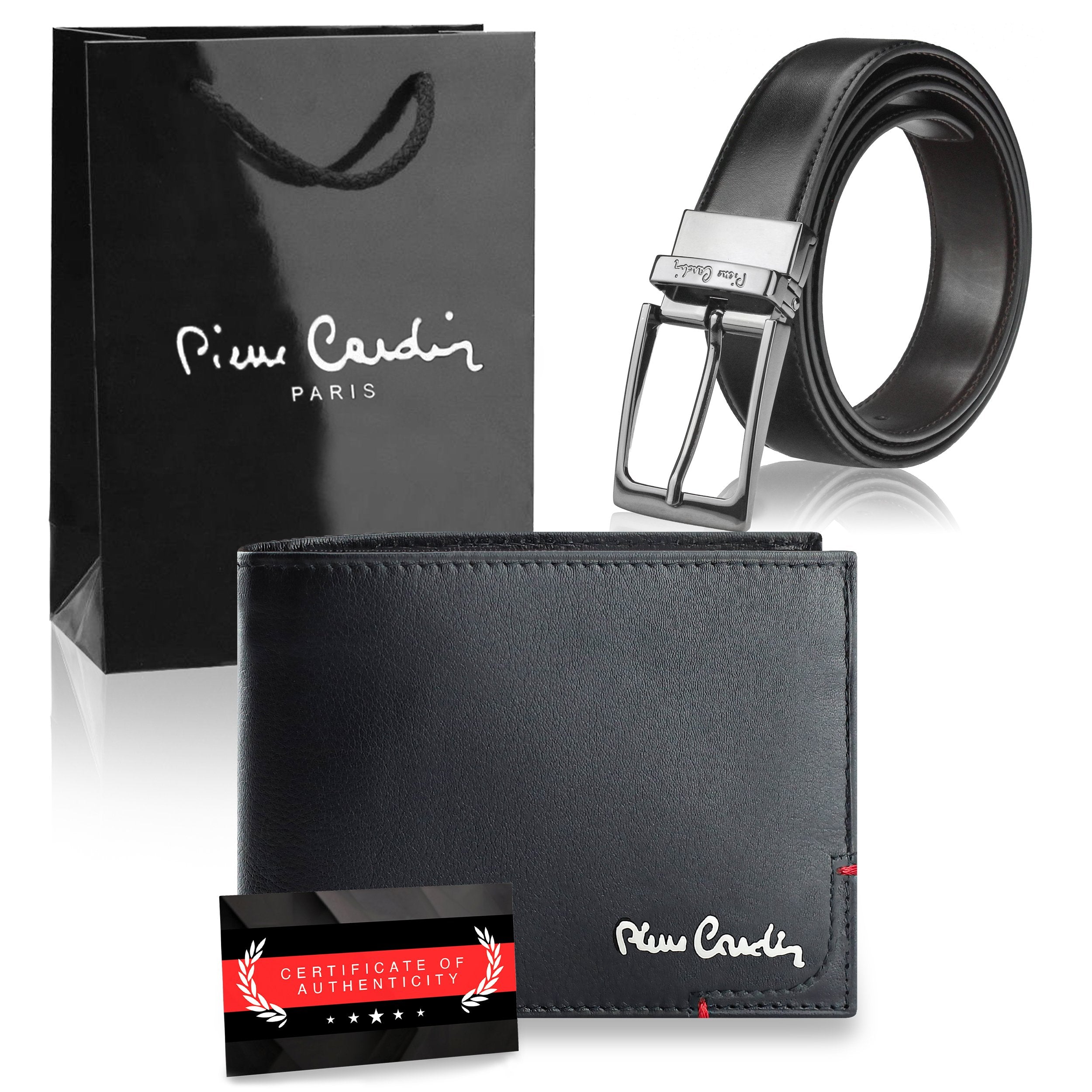 Dāvanu komplekts vīriešiem: Pierre Cardin RFID ādas maks, ādas josta 75TILAK8806BL