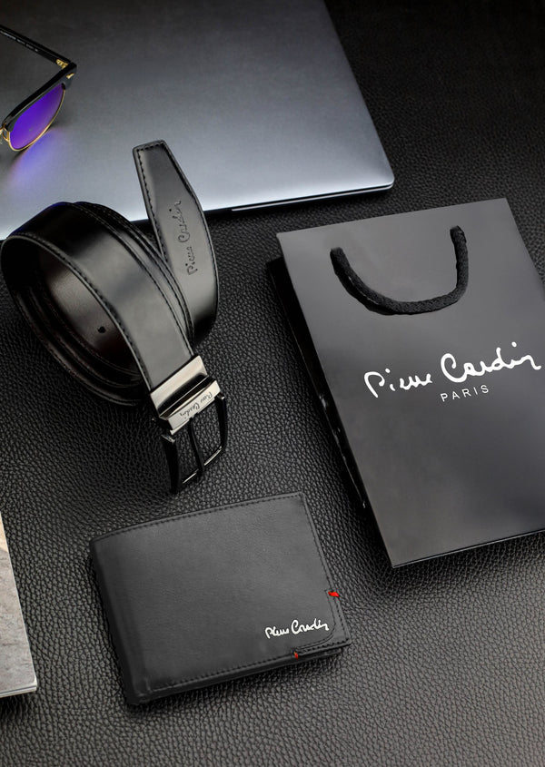 Dāvanu komplekts vīriešiem: Pierre Cardin RFID ādas maks, ādas josta 75TILAK8806BL