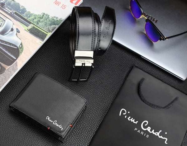 Dāvanu komplekts vīriešiem: Pierre Cardin RFID ādas maks, ādas josta 75TILAK8806BL