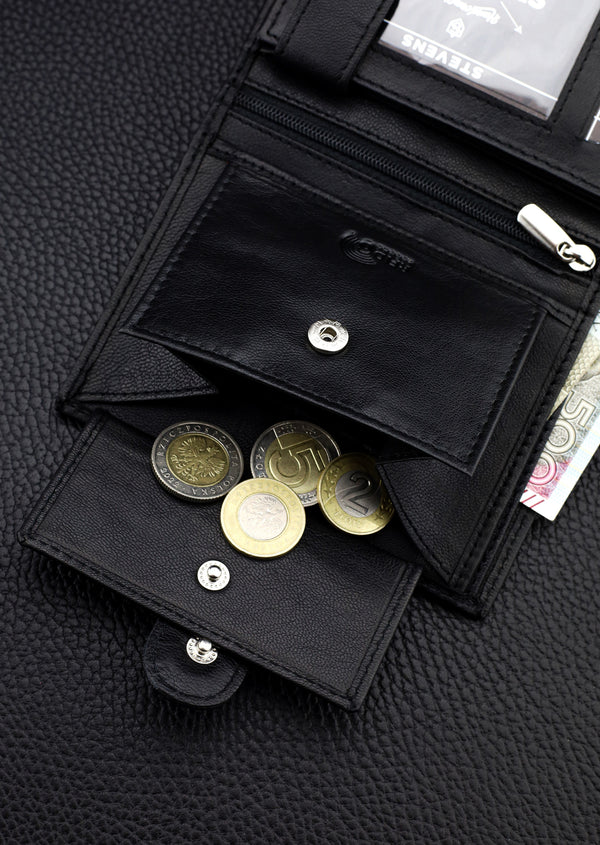 Dāvanu komplekts vīriešiem – STEVENS ādas maks ar RFID aizsardzību, izdzīvošanas karte un dāvanu maisiņš 326A