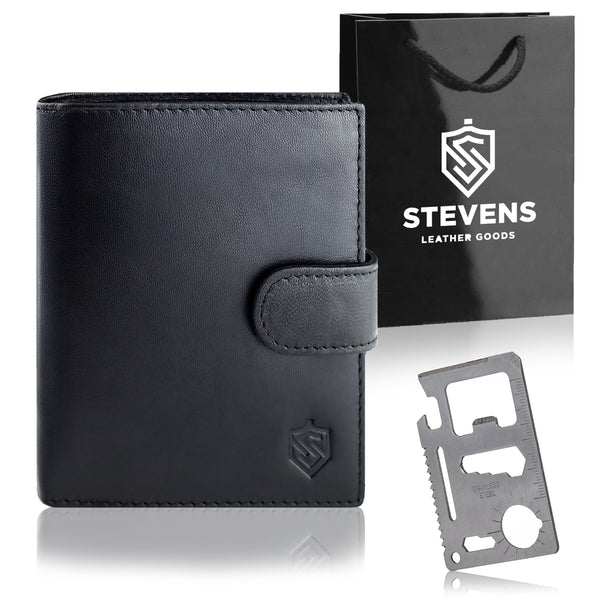 Dāvanu komplekts vīriešiem – STEVENS ādas maks ar RFID aizsardzību, izdzīvošanas karte un dāvanu maisiņš 326A