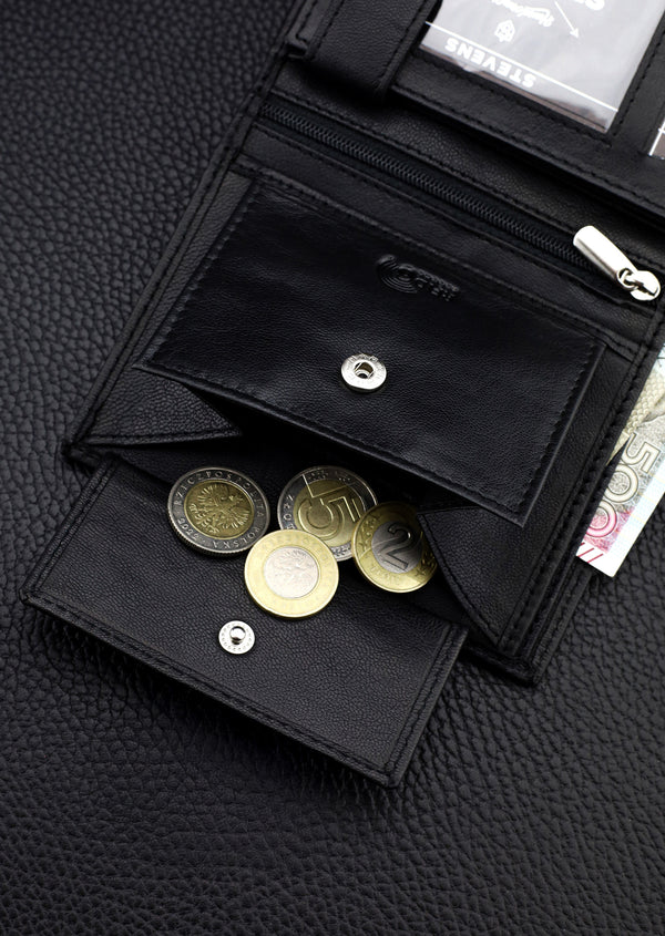 Dāvanu komplekts vīriešiem – STEVENS ādas maks ar RFID aizsardzību, izdzīvošanas karte un dāvanu maisiņš 326