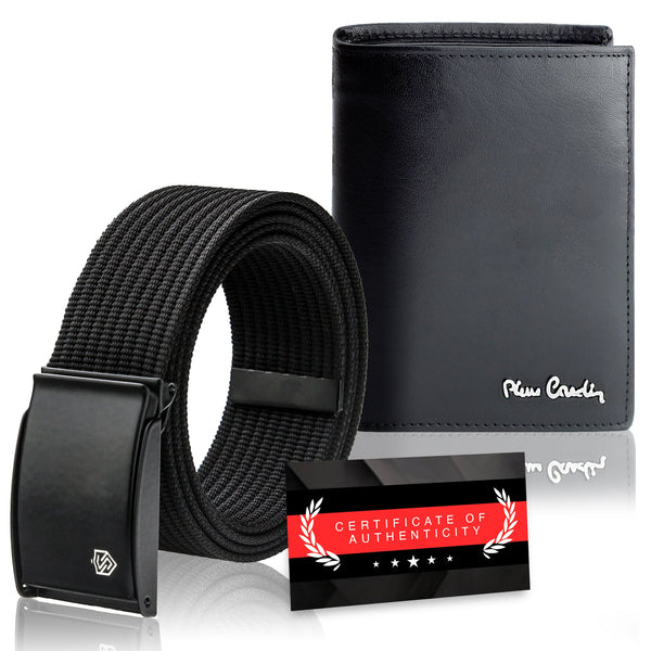 Dāvanu komplekts vīriešiem: Pierre Cardin RFID ādas maks un Stevens josta 623206 