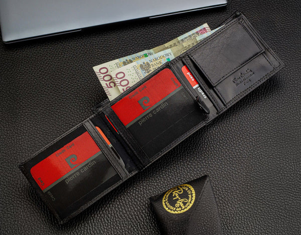 Dāvanu komplekts vīriešiem: Pierre Cardin RFID ādas maks un Stevens josta 423206 