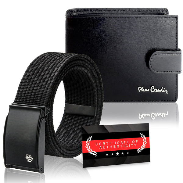 Dāvanu komplekts vīriešiem: Pierre Cardin RFID ādas maks un Stevens josta A6088206 