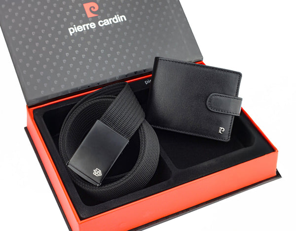 Dāvanu komplekts vīriešiem: Pierre Cardin RFID ādas maks un Stevens josta A323306 