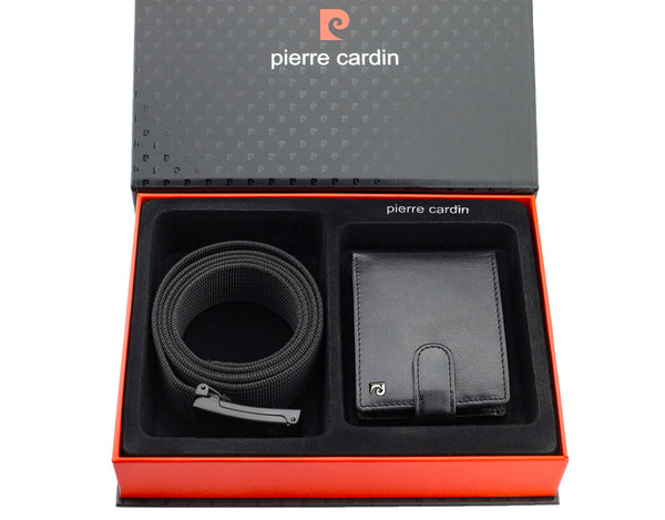 Dāvanu komplekts vīriešiem: Pierre Cardin RFID ādas maks un Stevens josta A323306 