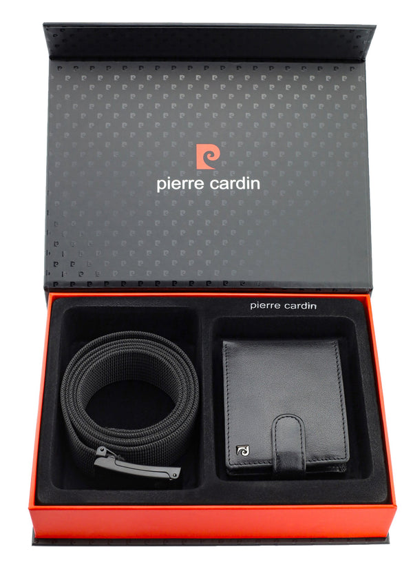 Dāvanu komplekts vīriešiem: Pierre Cardin RFID ādas maks un Stevens josta A323306 