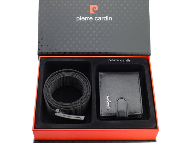 Dāvanu komplekts vīriešiem: Pierre Cardin RFID ādas maks un Stevens josta A423206 N523 