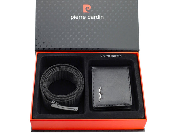 Dāvanu komplekts vīriešiem: Pierre Cardin RFID ādas maks un Stevens josta 6088206 N525 