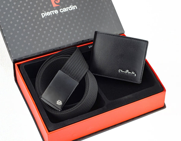 Dāvanu komplekts vīriešiem: Pierre Cardin RFID ādas maks un Stevens josta 6088206 N525 