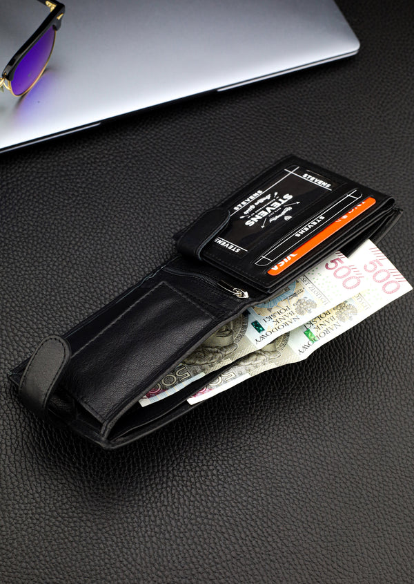 Dāvanu komplekts vīriešiem – STEVENS ādas maks ar RFID aizsardzību, izdzīvošanas karte un dāvanu maisiņš 325A