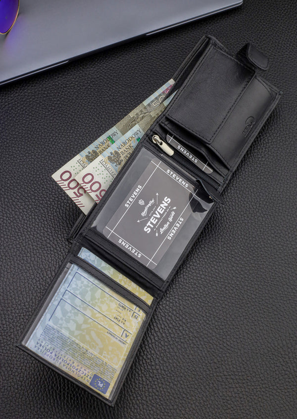 Dāvanu komplekts vīriešiem – STEVENS ādas maks ar RFID aizsardzību, izdzīvošanas karte un dāvanu maisiņš 325A