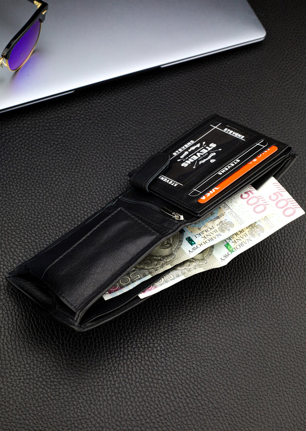 Dāvanu komplekts vīriešiem – STEVENS ādas maks ar RFID aizsardzību, izdzīvošanas karte un dāvanu maisiņš 325